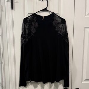 Free People Elegant Black Lace Detail Women's Top